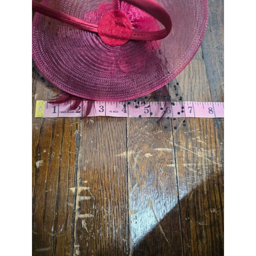 Vintage Red Flower Feather Fascinator Headband Hat Cocktail Cap - Picture 9 of 11